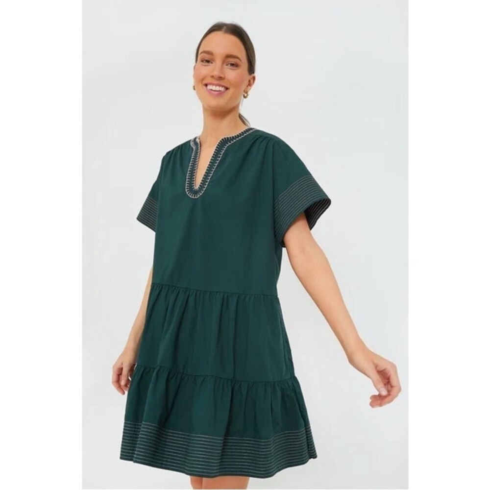 Pomander Place by Tuckernuck Evergreen Kinsley Dress L NWT Tiered Mini Shift - Picture 4 of 11